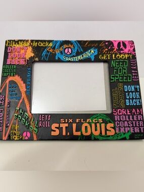 Six Flags St. Louis Photo Frame Roller Coaster Souvenir Neon Graphic Amusement
